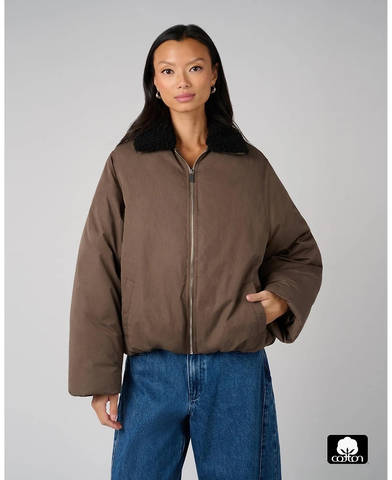 WeWoreWhat Women's Fur Collar Balloon Jacket