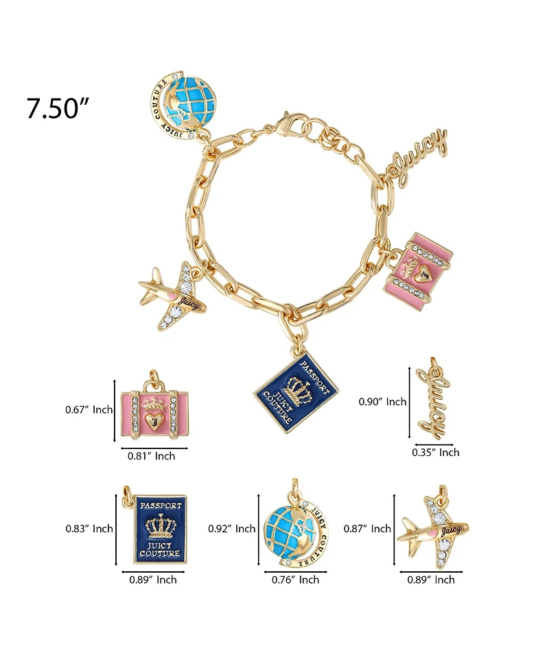 Juicy Couture Travel Icons Charm Bracelet, Gold Tone with Blue & Pink Enamel