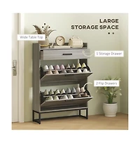 Slickblue Entryway Shoe Storage Cabinet with Flip Drawers and Top Shelf