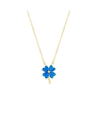 Spero London Women's Blue Opal Four Leaf Clover Sterling Silver Necklace