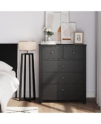 gaomon 5 Drawer Dresser, Wooden Chest of Drawers, Modern Storage Tower with Metal Handles