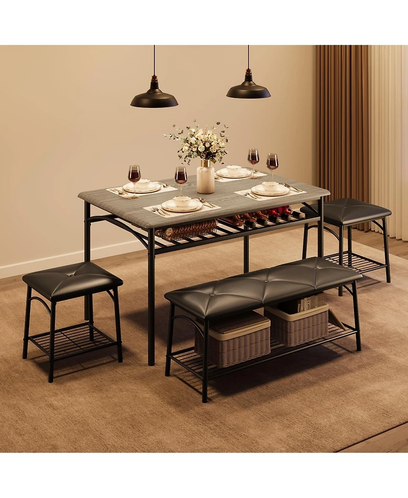Gaomon Dining Table Set for 4 with Benche/Stools Kitchen Table Set with Storage Shelves Dining Table Set