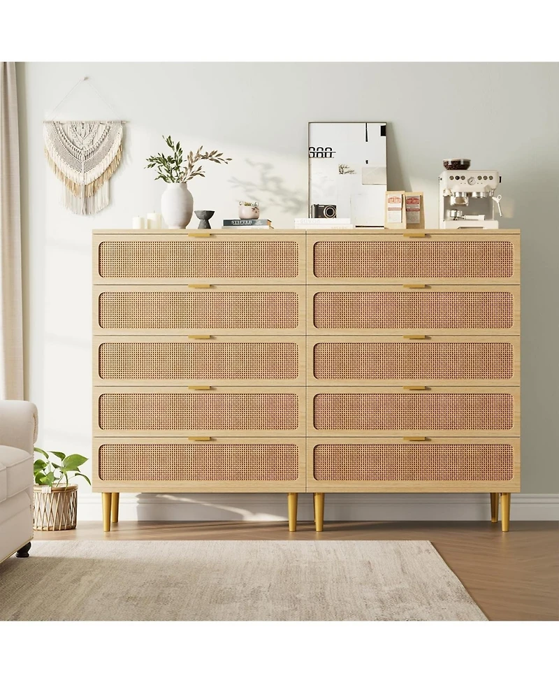 Gaomon Rattan 5-Drawer Bedroom Dresser, Horizontal