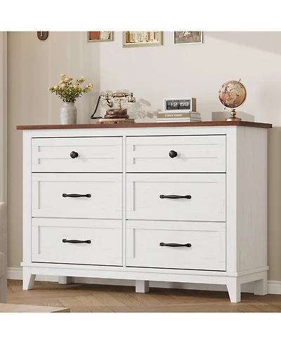 Gaomon 6-Drawer Black Bedroom Dresser, 47" Wide Freestanding Chest with Storage, Wooden Closet Organizer for Living Room, Bedroom, Entryway