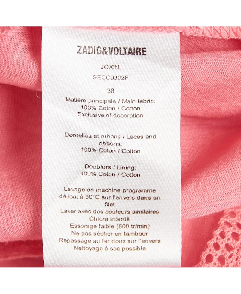 Pre-Owned Zadig & Voltaire Women's Pink Cotton Lace Trimmed Joxini Mini Skirt