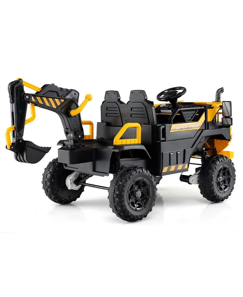 Hongge 24V 4WD Ride-On Excavator for Kids with Remote Control and Digging Arm - Yellow