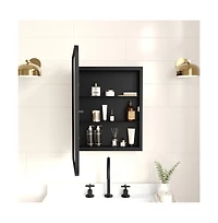 Merrick Lane Glover Reversible Bathroom Wall Medicine Cabinet with Rounded Rectangular Beveled Mirror and Metal Frame Shelves