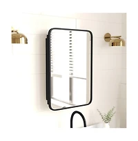 Merrick Lane Glover Reversible Bathroom Wall Medicine Cabinet with Rounded Rectangular Beveled Mirror and Metal Frame Shelves