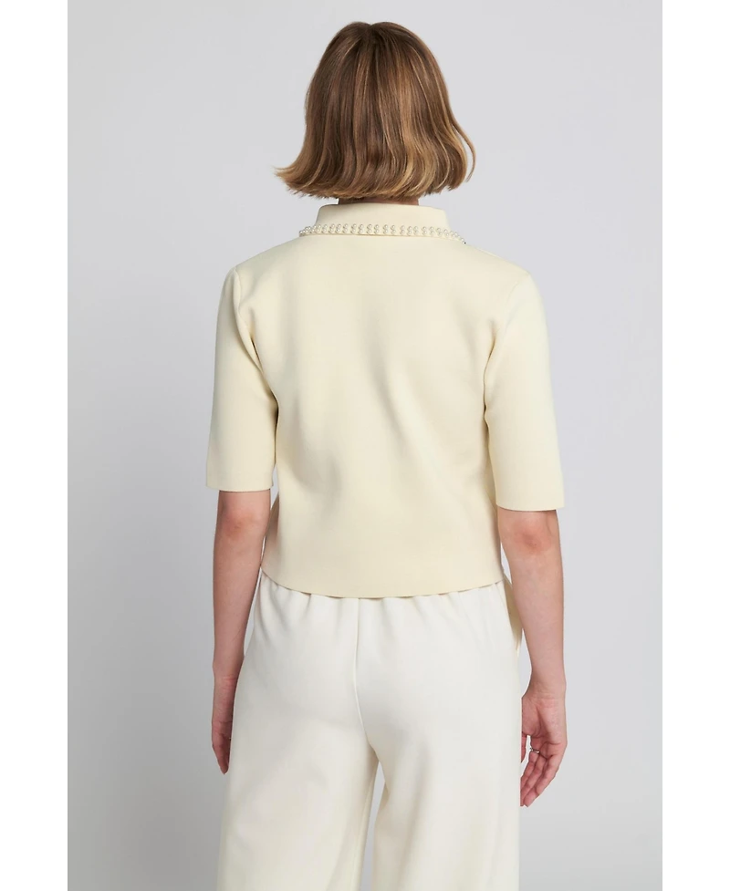 Elle Collection Women's Wide Leg Trouser with Self-Covered Buttons – Pants