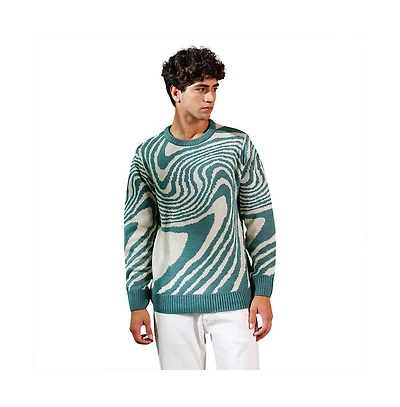 Campus Sutra Men's Emerald Green Fluid-Jacquard Knit Pullover Sweater