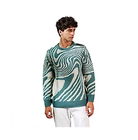 Campus Sutra Men's Emerald Green Fluid-Jacquard Knit Pullover Sweater