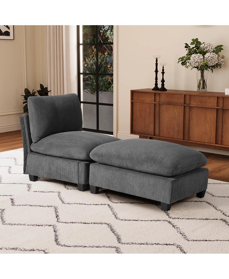 WestinTrends 68.5" Corduroy Upholstered Indoor Chaise Lounge Chair