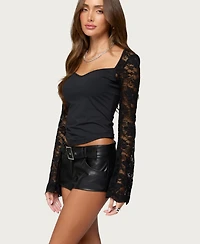 Edikted Women's Kavita Lacey Bell Sleeve Top
