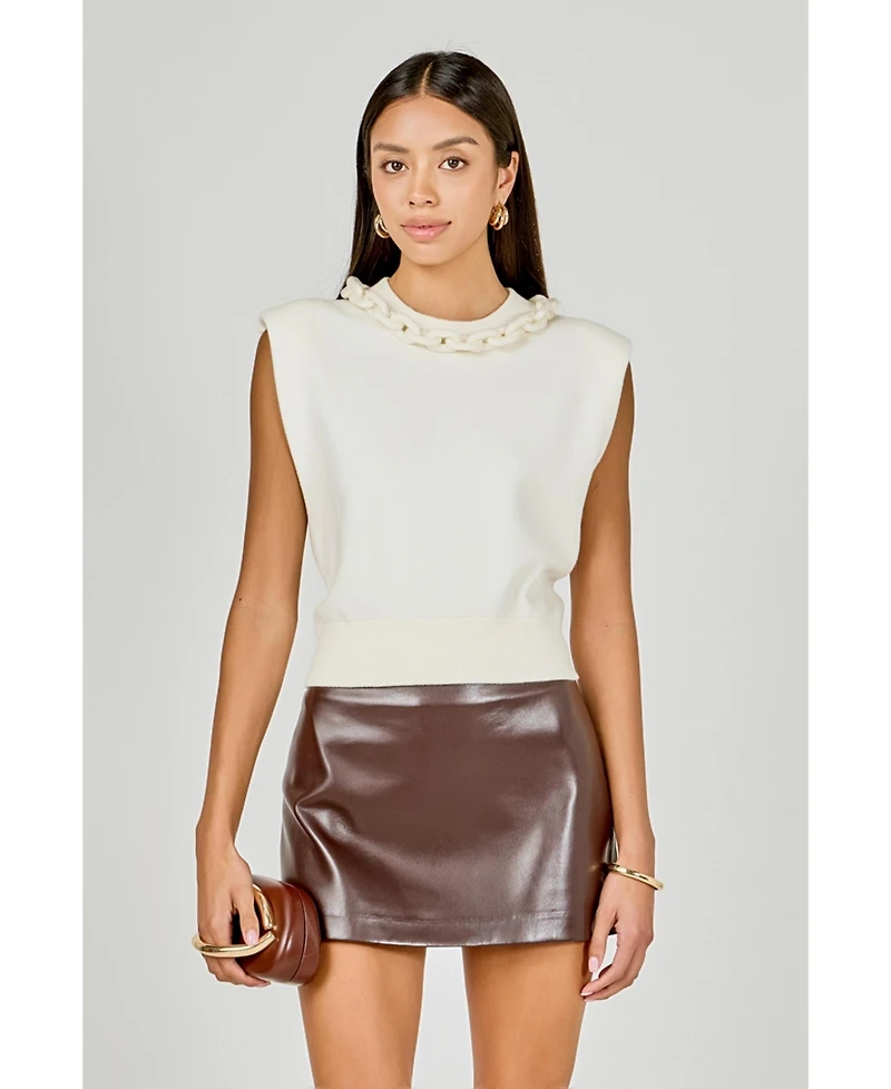 endless rose Women's knitted chain detail sleeveless top