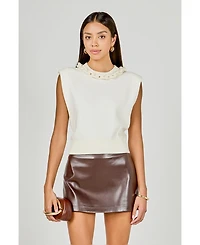 endless rose Women's knitted chain detail sleeveless top