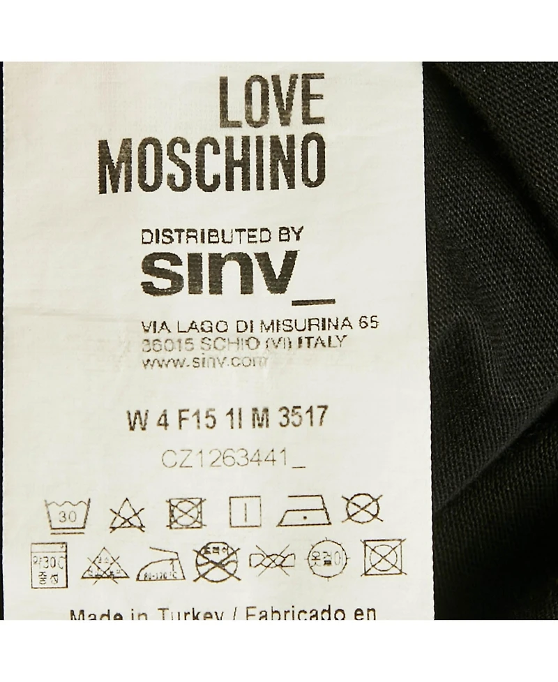 Pre-Owned Love Moschino Women's Black 100% Made With Love Logo Print Cotton T-Shirt