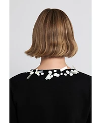 Elle Collection Women's Sequin Tie Front Cardigan Embroidered Sweater