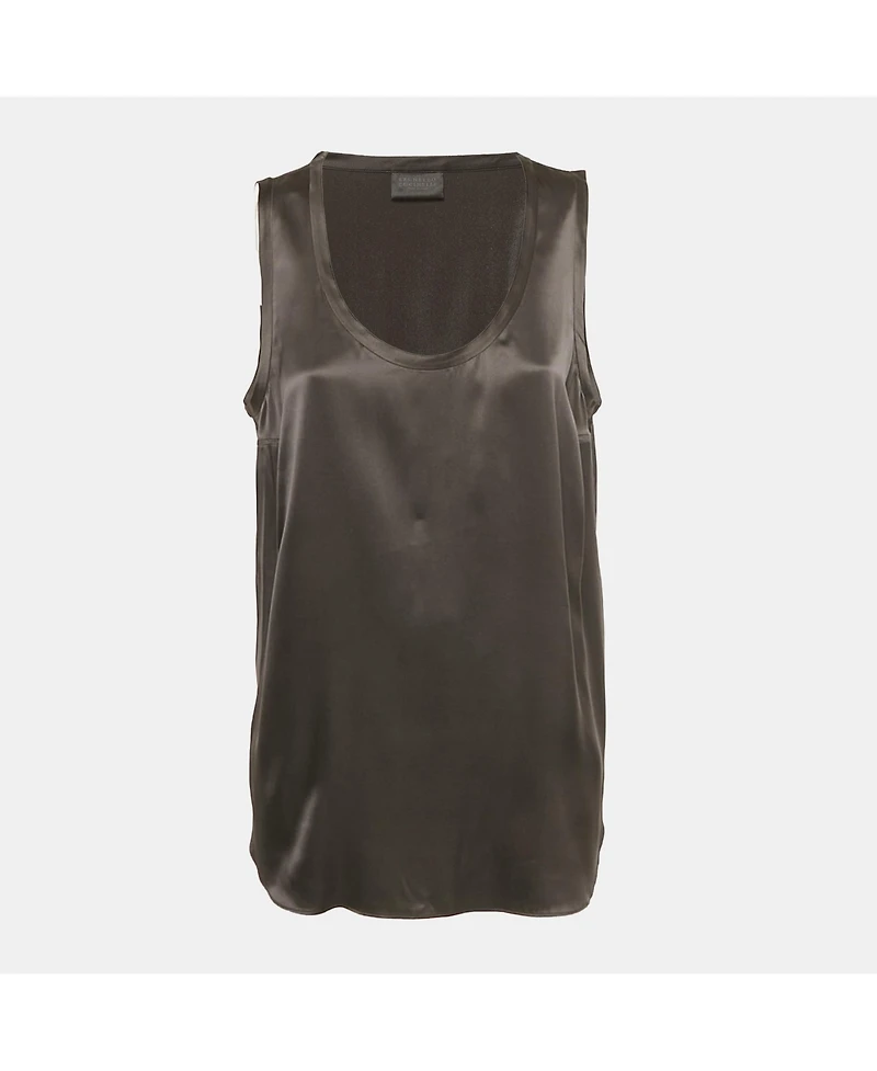 Pre-Owned Brunello Cucinelli Women's Black Silk Satin Tank Top