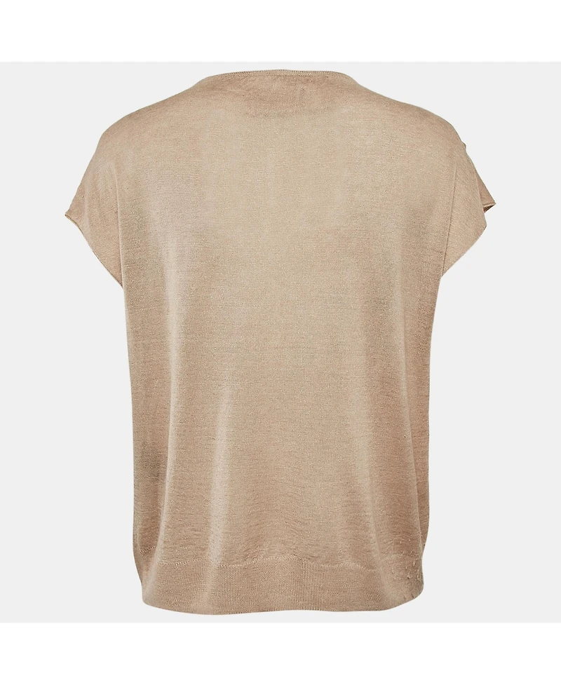 Pre-Owned Zadig & Voltaire Women's Beige Linen Knit Tie-Up Detail Card Top