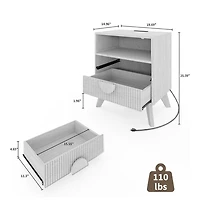 Gaomon Modern Fluted Night Stand, Bedroom Nightstand with Usb Charging Station, Wood Bedside Table 2 Drawers, 1pcs