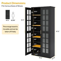 Tribesigns 71-Inch Tall Shoe Cabinet with Doors, 8-Tier Storage Adjustable Shelves, Modern Organizer Rack