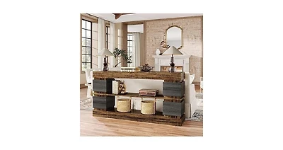 Tribesigns 63" Farmhouse Console Table, 3-Tier Entryway Table with Storage, Long Wooden Behind Couch Stand