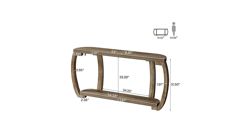 Tribesigns Farmhouse Wooden Console Table with Open Shelf, 63-Inch Long Sofa Entryway Table with Curved Legs for Living Room, Hallway, Entrance