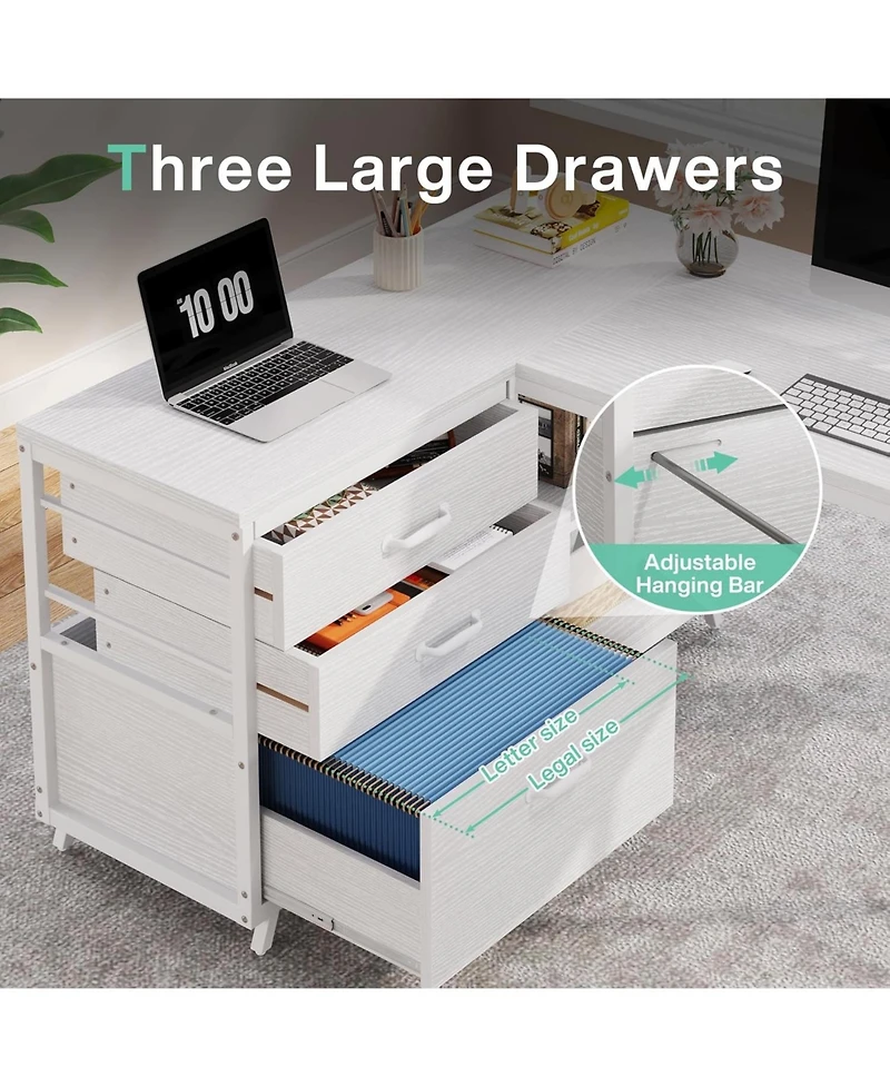 Tribesigns 53" W × 19.7" Wood L-Shaped Desk with 3 Drawers, Reversible Corner Home Office Computer Shelves