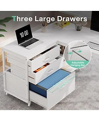 Tribesigns 53" W × 19.7" Wood L-Shaped Desk with 3 Drawers, Reversible Corner Home Office Computer Shelves