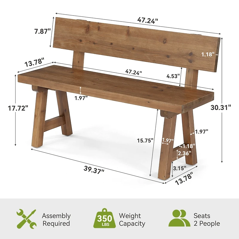 Tribesigns Solid Wood Bench with Back, 47-Inch Long Farmhouse Wooden Indoor Window Bench Seat