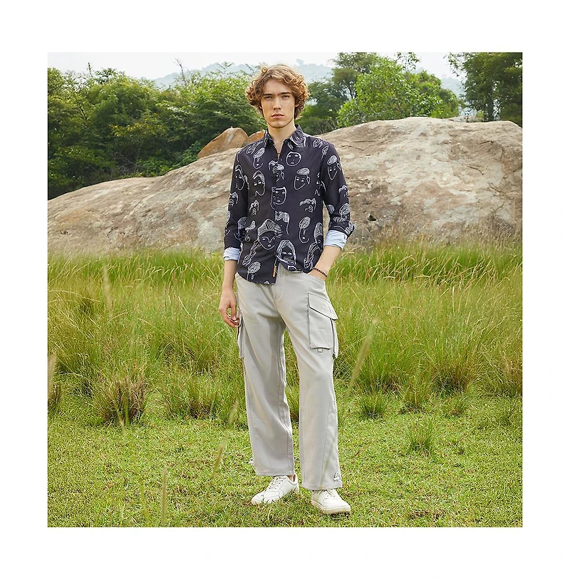 Campus Sutra Men's Midnight Black Doodle Face Shirt