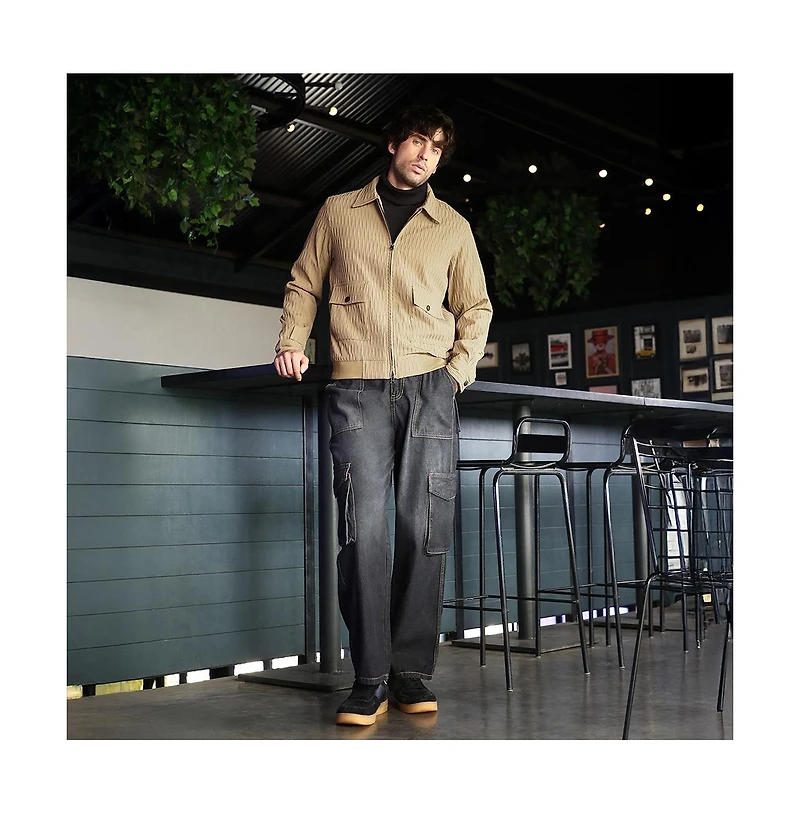 Campus Sutra Men's Mousse Brown Zip-Front Crease-Tactile Jacket