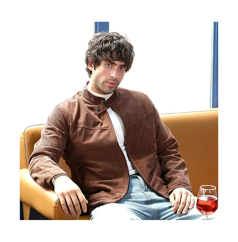 Campus Sutra Men's Chocolate Brown Corduroy Rider Jacket