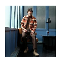 Campus Sutra Men's Burnt Sienna Zip-Front Plaid Jacket.