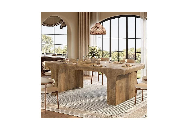Tribesigns 71-Inch Large Dining Table for 6-8, Farmhouse Wooden Kitchen Table with Arched Design
