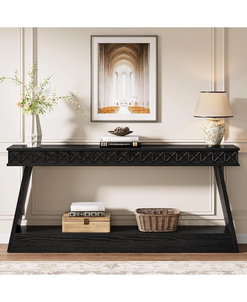 Tribesigns Modern Console Table, 71-Inch Extra Long Entryway Table with Storage, 2-Tier Narrow Sofa Table, Black
