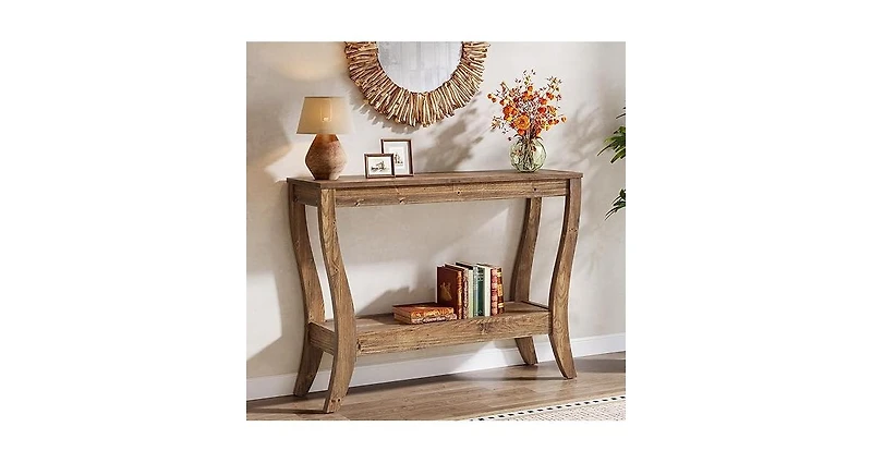 Tribesigns Wood Console Table with Storage, 43.3-Inch Farmhouse Entryway Table with Shelf, 2-Tier Wooden Sofa Table