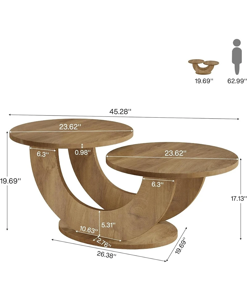 Tribesigns Round Coffee Table, 2-Tier Farmhouse Coffee Table with U-Shaped Frame