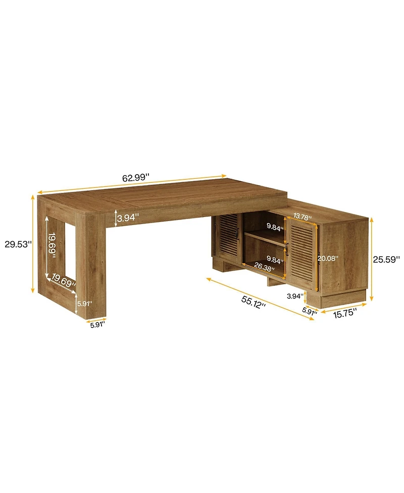 Tribesigns 63-Inch L-Shaped Wood Executive Desk with Storage Cabinets & 2-Tier Shelf, Modern Business Workstation