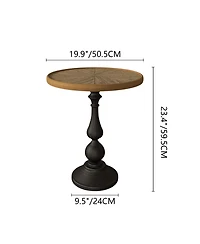 sumyeg Retro French Country Wooden End Table with Round Pedestal Base