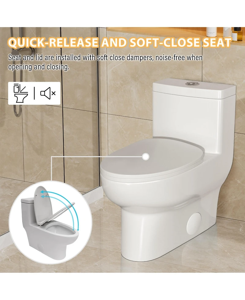 Casainc One-Piece Dual Flush 1.1/1.6 Gpf Elongated Bathroom Fixture Comfort Seat Height,Soft-Close Seat,Glazed Surface