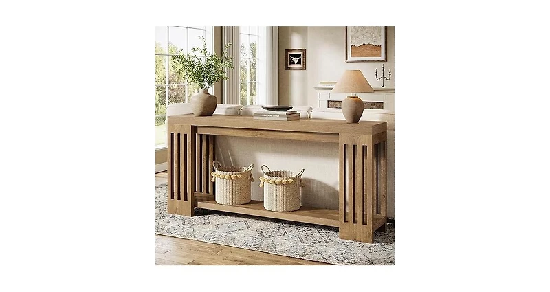 Tribesigns 2-Tier Extra Long Entryway Table, 70.9-Inch Farmhouse Console Table with Vertical Stripe Legs