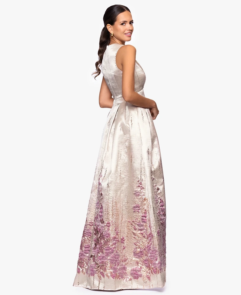 Betsy & Adam Women's Jacquard Pattern V-Neck Long Dress