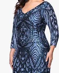 B&A By Betsy and Adam Plus Sequin Detail Sheath Long Dress