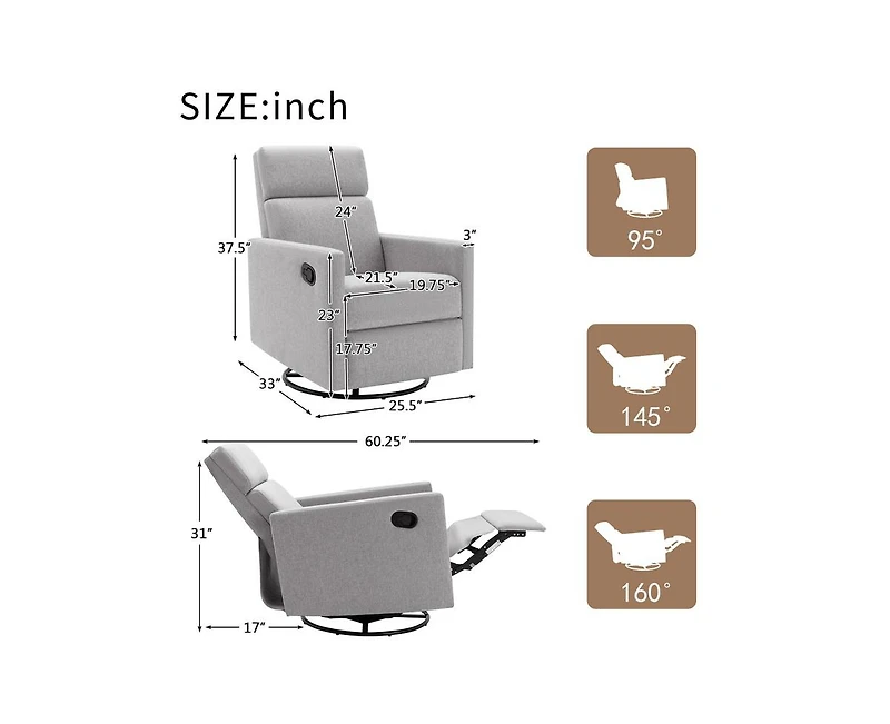 sumyeg Modern Upholstered Rocker Nursery Chair Plush Seating Glider Swivel Recliner Chair