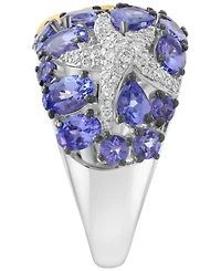 Effy Collection Tanzanite (3-3/8 ct. t.w.) & Diamond (1/5 ct. t.w.) Ring in Sterling Silver with Gold Plating