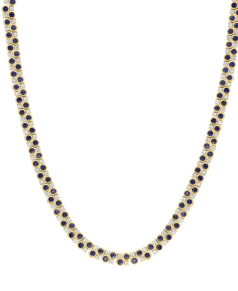 Effy Collection Sapphire (8-1/3 ct. t.w.) & Diamond (1/2 ct. t.w.) Necklace in Gold Over Silver
