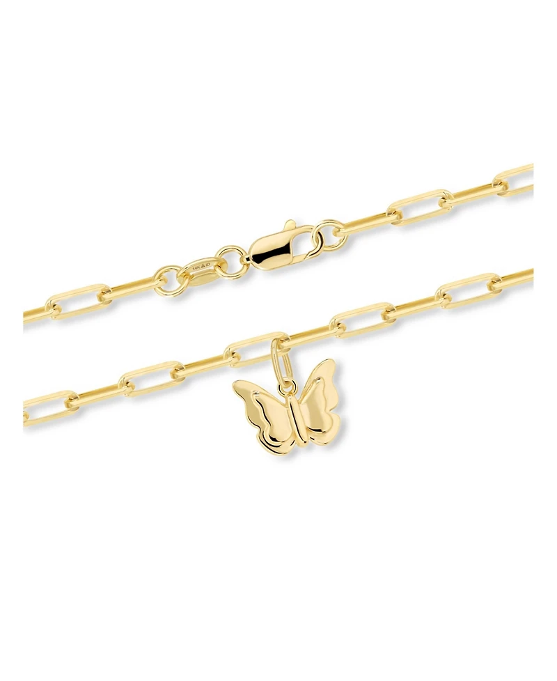 Devata Butterfly Charm with Paperclip Chain Bracelet in 14K Gold, 7 in, approx. 3.0 grams.