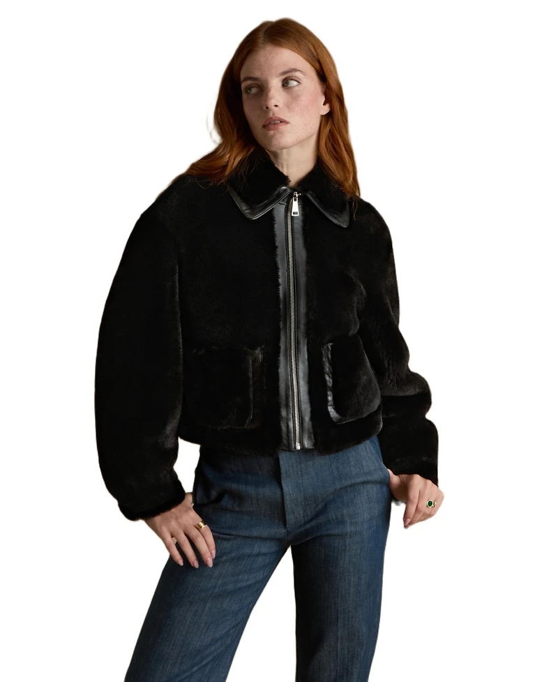 Furniq Uk Women's Cropped Shearling Jacket