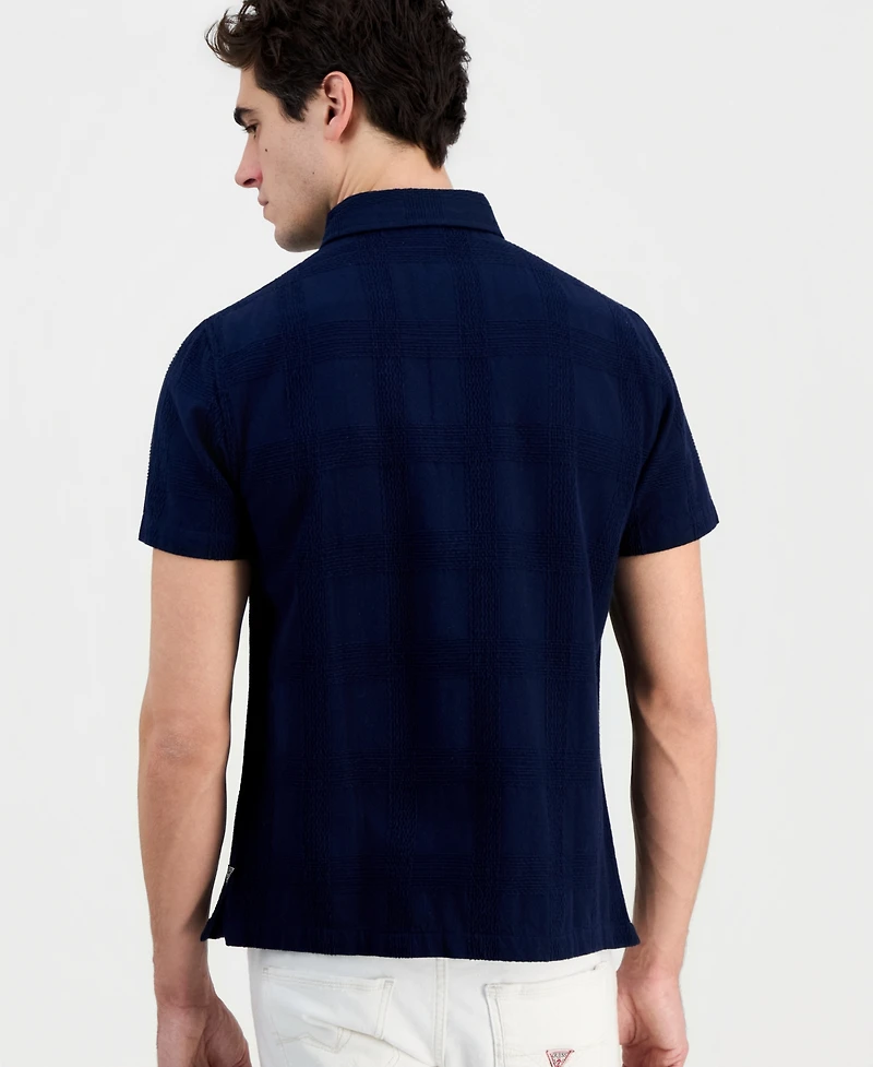 Guess Men's Cotton Castro Linear Woven Short-Sleeve Shirt